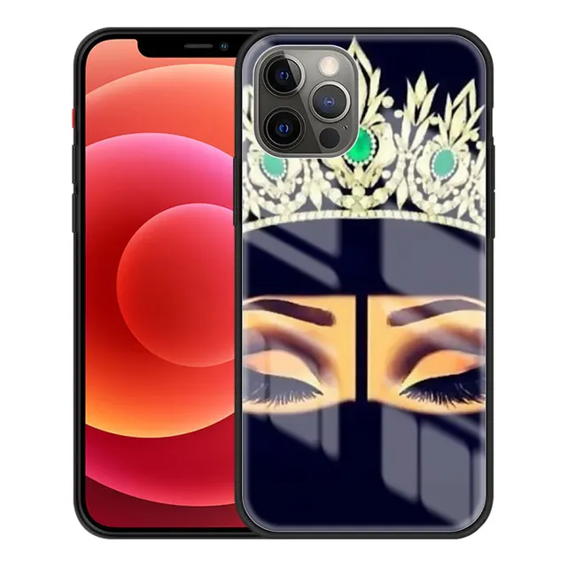 Tempered Glass Case For Apple iPhone 11 Pro Max 12 Mini XR 7 8 Plus SE 2020 X XS 6 6S Phone Cover Funda Crown Hijab Face Muslim T09