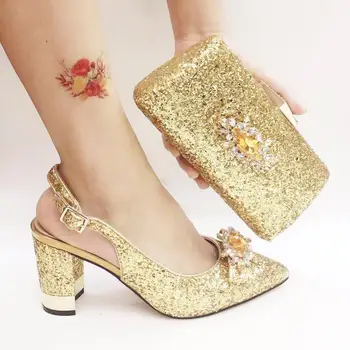 

Gold Silver Blue Fashion Wedding High Heeled Sandals Glitter Women Pumps Ladies Shoe and Bag Set High Heels with Matching Bag