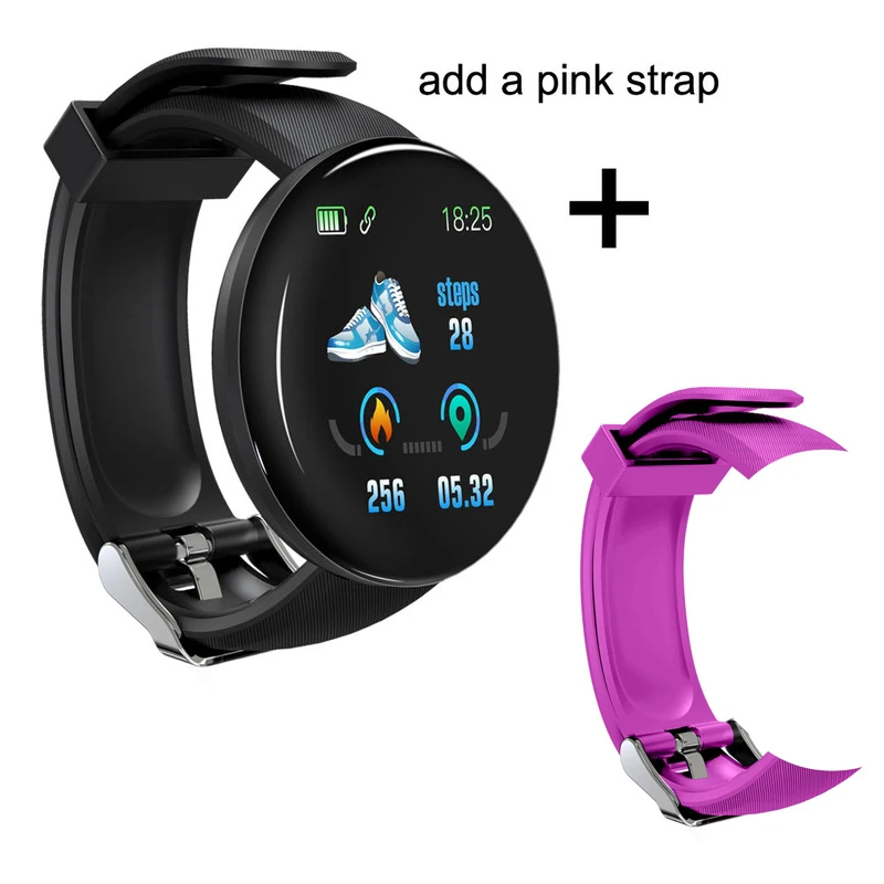 D18 add Purple Strap Bluetooth Смарт-часы для мужчин кровяное давление круглые умные часы женские часы водонепроницаемые фитнес-трекер WhatsApp для Android iOS фитнес браслет - Цвет: D18 add Purple Strap