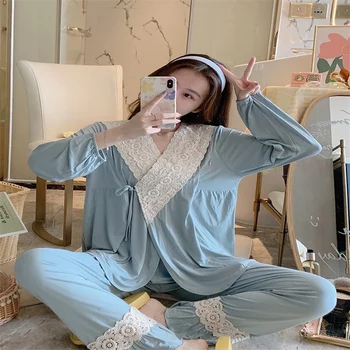 

Modale moon suit summer thin post-parto sweating spring autumn October 8 pregnant pregnant women breastfeeding pajamas 9.