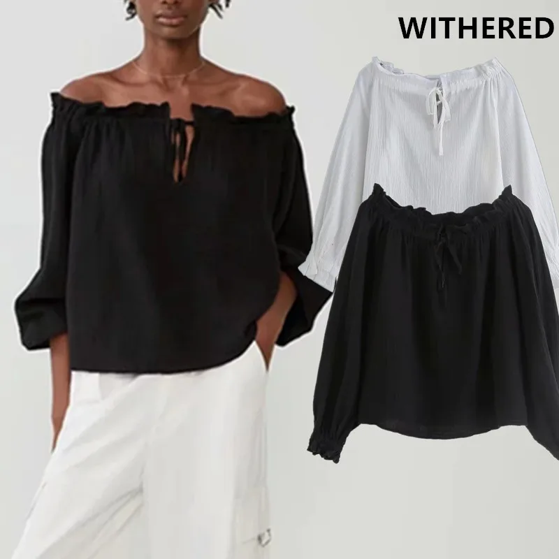 Увядшие blusas mujer de moda Англия простой сплошной искусственный шелк хлопок slash шеи соблазнительное кимоно блузка женские топы и блузки