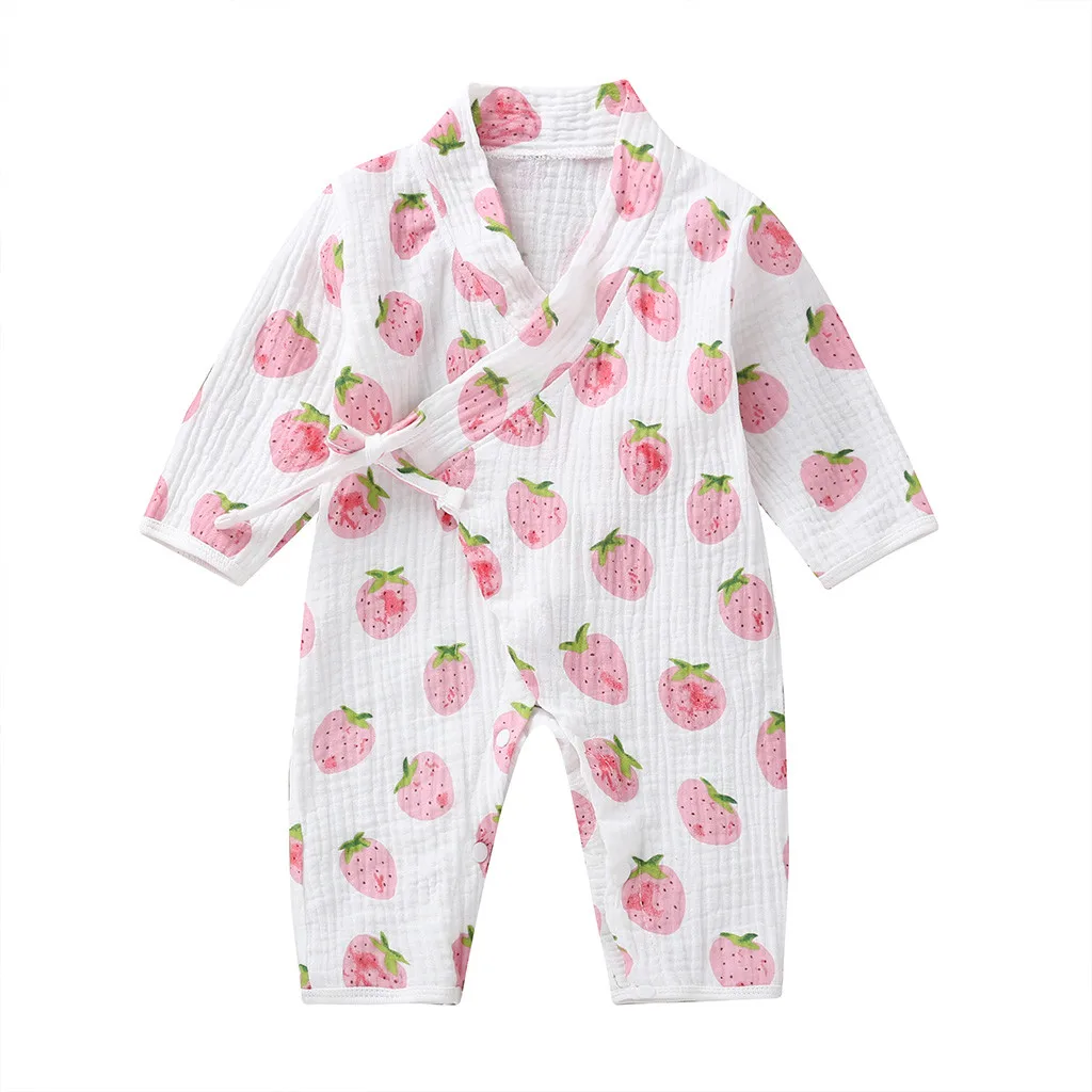 Милая японская одежда для малышей трикотажный халат с рисунком для новорожденных мальчиков и девочек детский комбинезон-кимоно, комбинезон, одежда для сна детская одежда для игр - Цвет: Розовый
