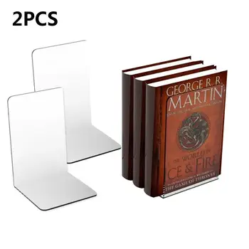 

2Pcs Clear Acrylic Bookends L-shaped Desk Organizer Desktop Book Holder School Stationery Office Accessories