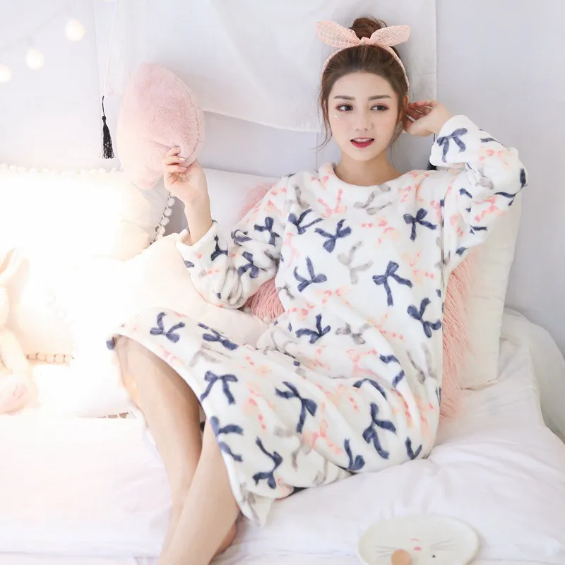 JULY'S SONG мультфильм фланелевая женская ночная рубашка осень зима милые животные халат Женское плотное теплое платье женская пижама - Цвет: 6