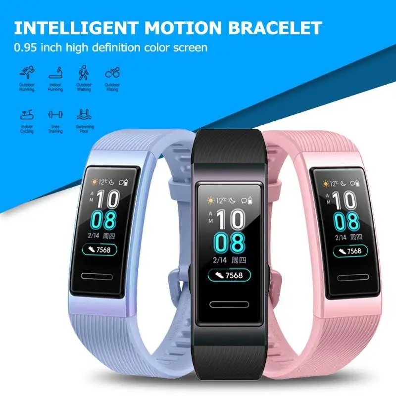 Смарт-браслет huawei Band 3 из металла Amoled 0,95 'цветной сенсорный экран Датчик сердечного ритма для плавания спортивный умный Браслет для сна