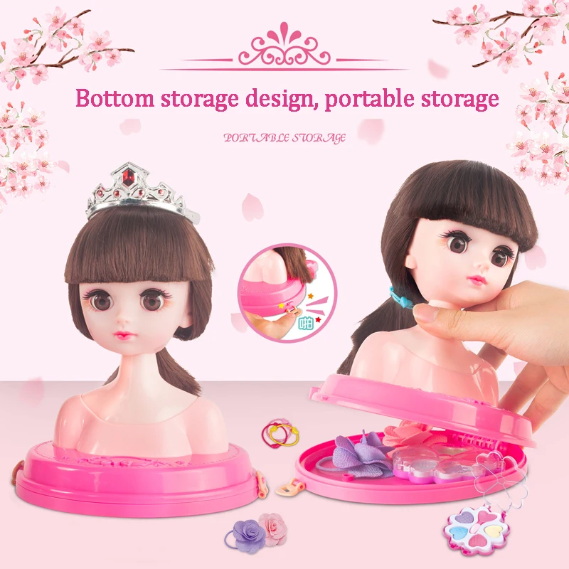 Conjunto de brinquedo de maquiagem princesa infantil, manequim cabeça DIY,  boneca penteado multi estilo, cabelo brinquedo menina, presente de vestir  para meninas - AliExpress