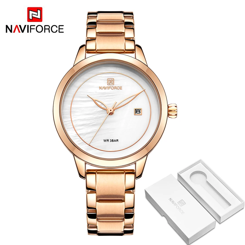 NAVIFORCE женские часы люксовый бренд Модные простые серебряные кварцевые часы с датой водонепроницаемые наручные часы женские часы Relogio Feminino - Цвет: RGW BOX