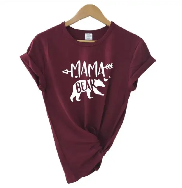 burgundy white words Mama Bear Футболка с изображением стрелки сердце день матери Женская Подарочная футболка мама Графический хипстер Harajuku футболка эстетический Топ футболка плюс размер - Цвет: burgundy white words