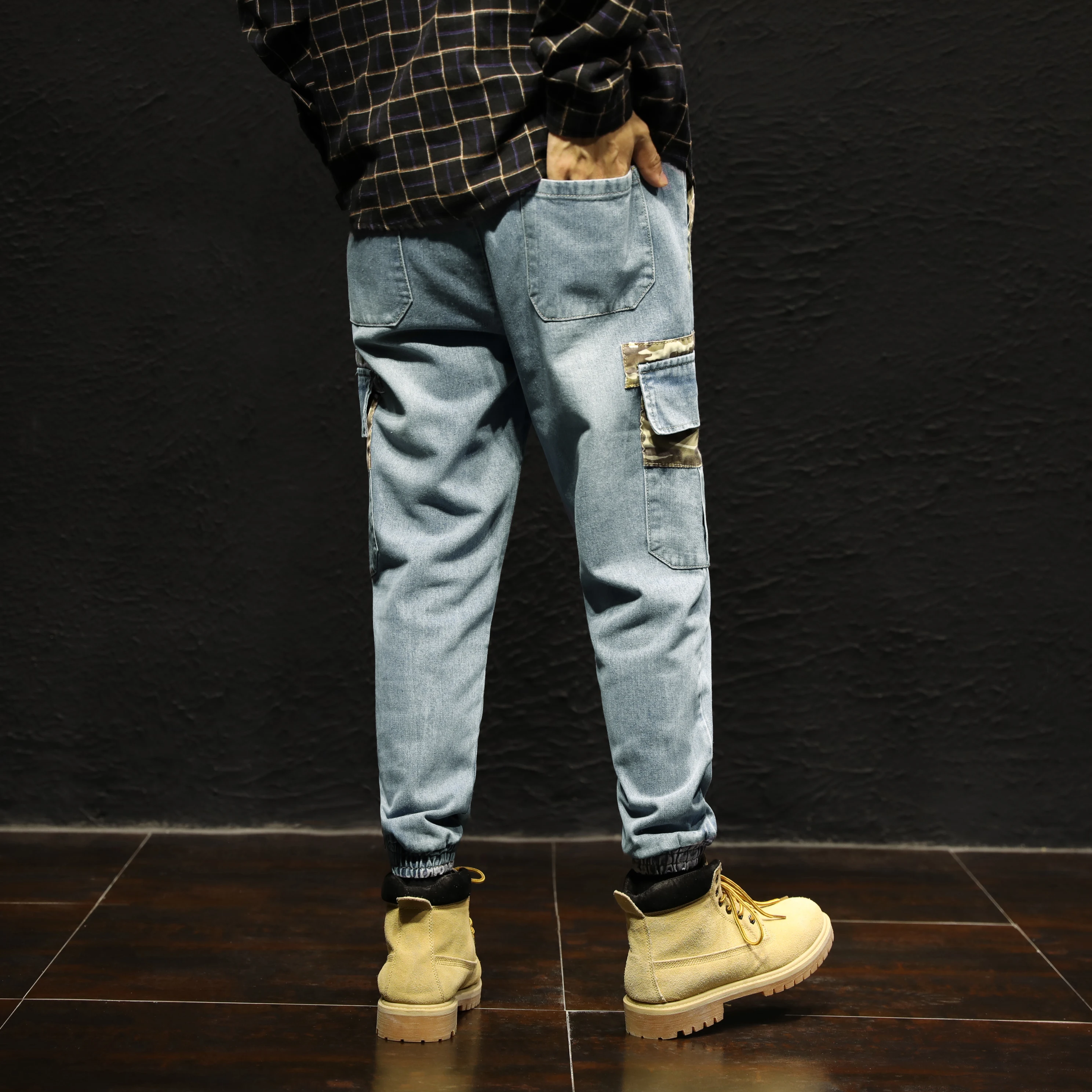 60% OFF Stretch men's jeans loose large size casual blue big men's long pants jeans Elastic waist M-7XL Camouflage clothing stitching