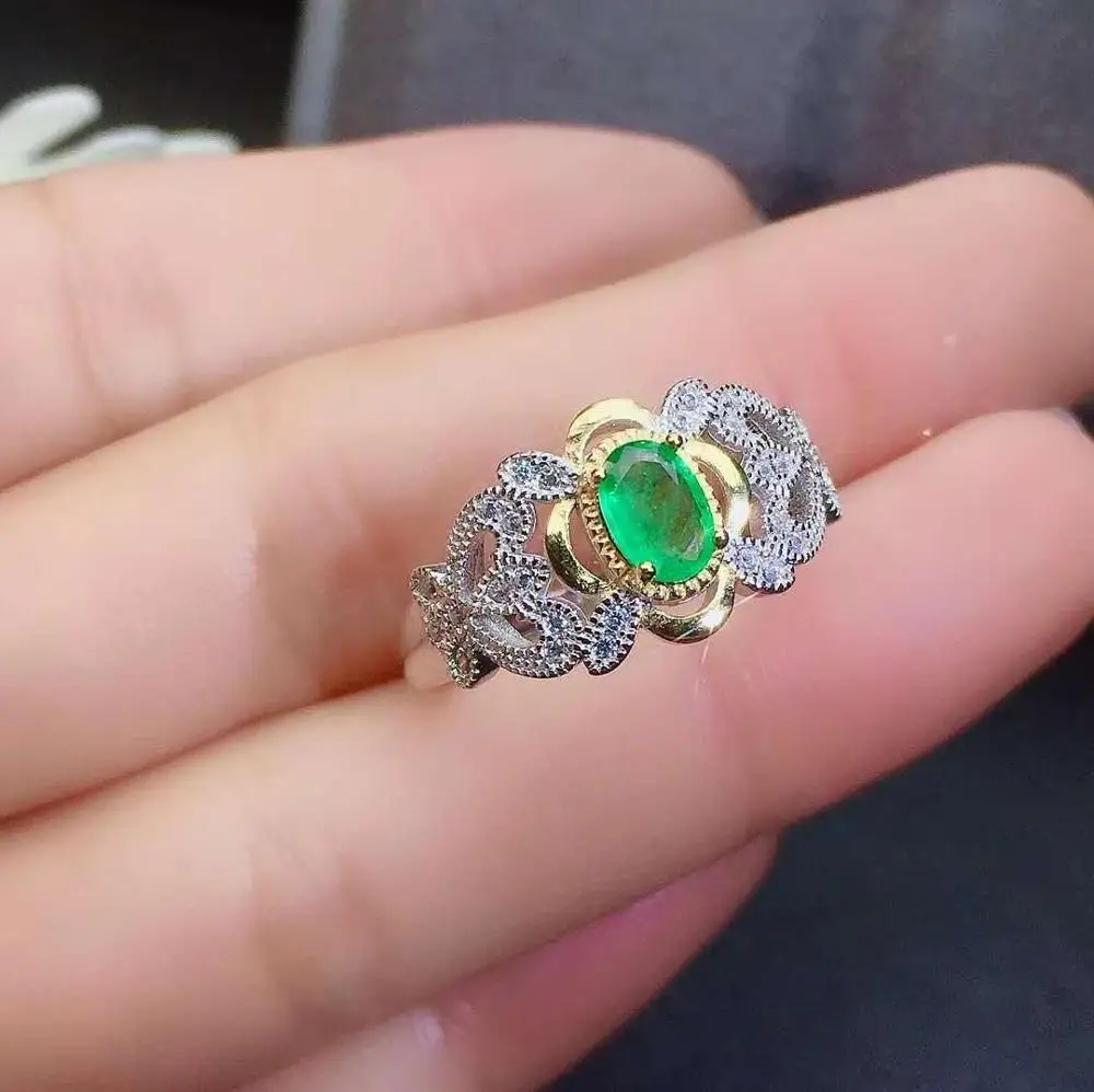 Free shipping Natural emerald ring 925 sterling silver Fine jewelry For men or women | Украшения и аксессуары