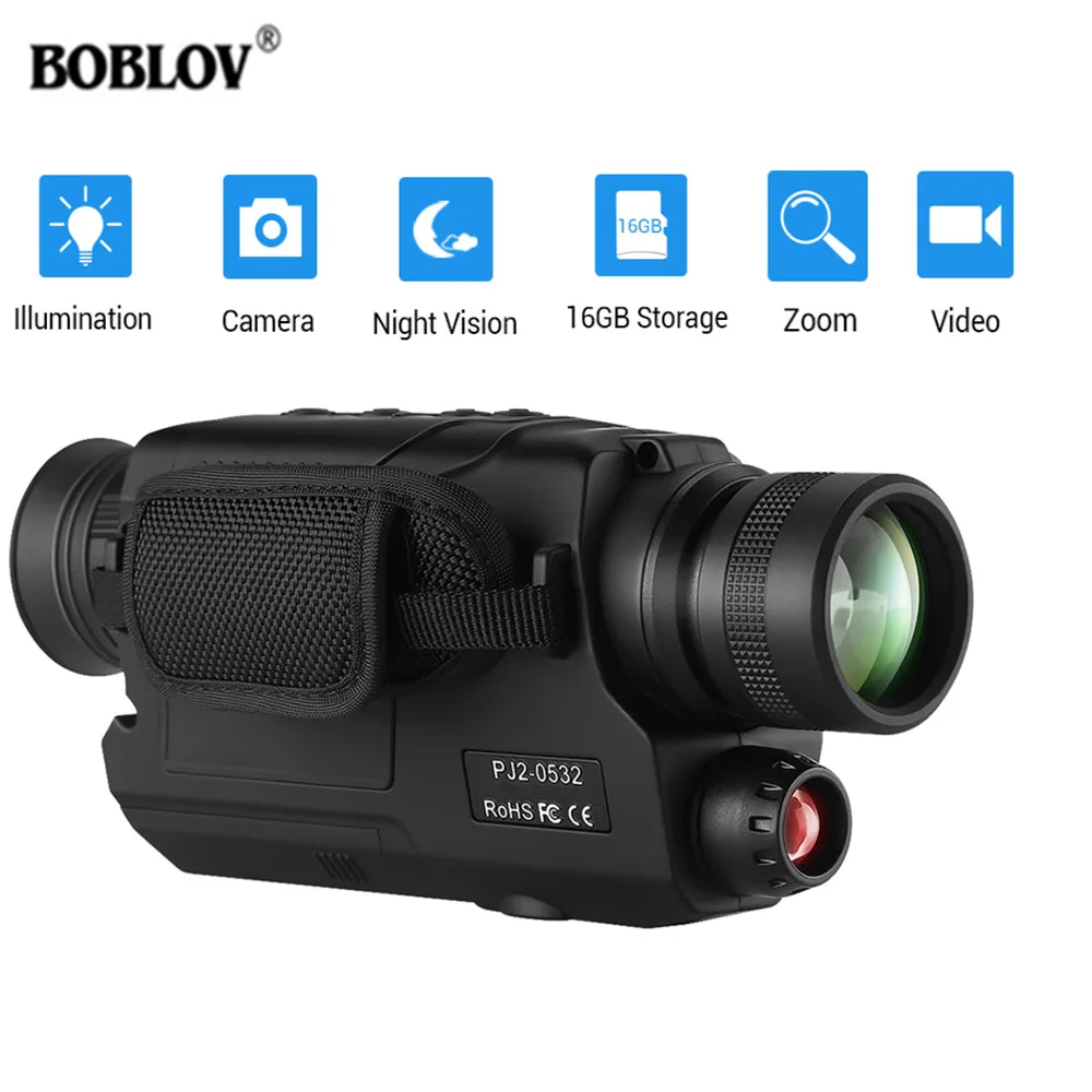 

Boblov PJ2 Infrared Digital Night Vision Monoculars 16GB full dark 5X32 range Hunting Monocular Black Night Vision Optics Camera