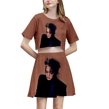 

EXO 3D Two Pieces Skirt Exclusive 2019 Korean Team Short Sleeve T-shirt + Skirt Little Sexy Dew Belly T-shirt+Skirt 2XL