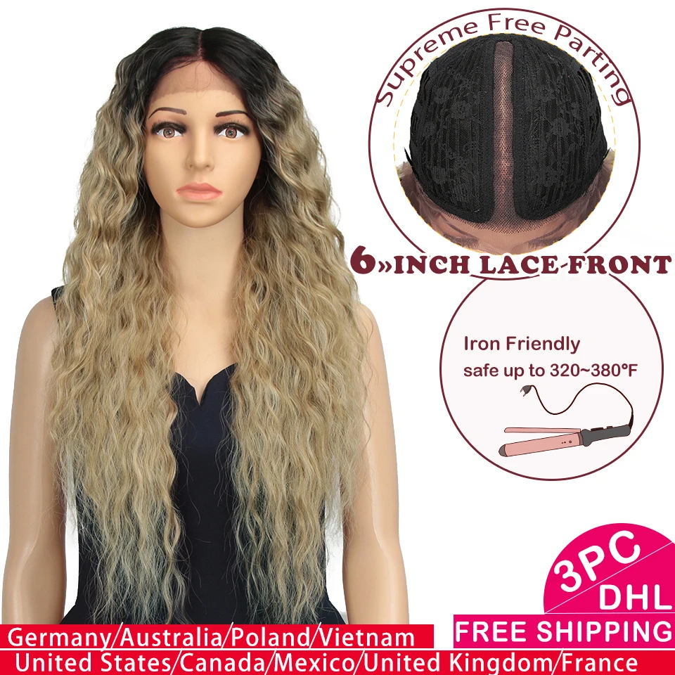 

Magic Hair 30 Inch Ombre Kinky Curly Synthetic Lace Front Wig For Black Women Heat Resistant Synthetic Wigs With Baby Hair