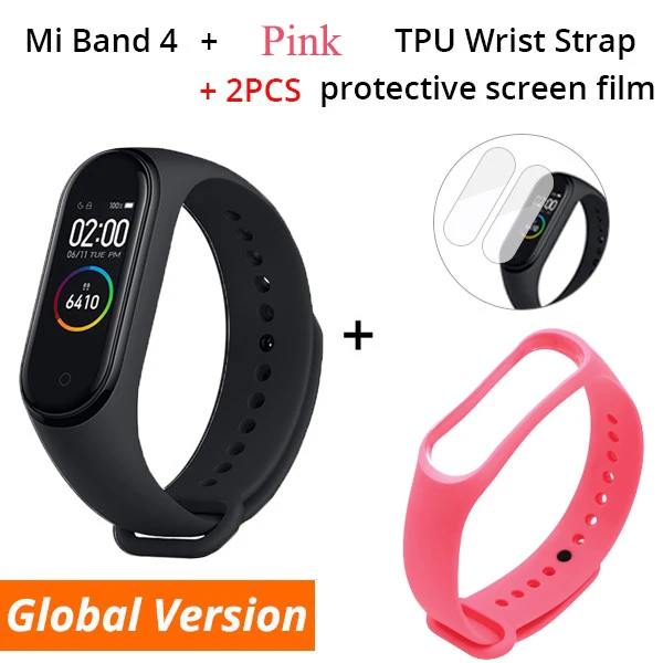 GL n Pink Starp Xiaomi Mi-браслет 4 смарт-Браслет фитнес-браслет MiBand Band 4 Частота сердечных сокращений большой сенсорный экран сообщение Smartband - Цвет: GL n Pink Starp