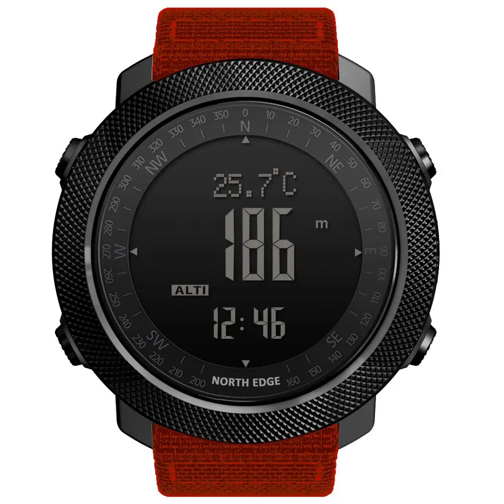 NORTH EDGE Men's sport Digital watch Hours Running Swimming Military Army watches Altimeter Barometer Compass waterproof 50m - Color: Orange