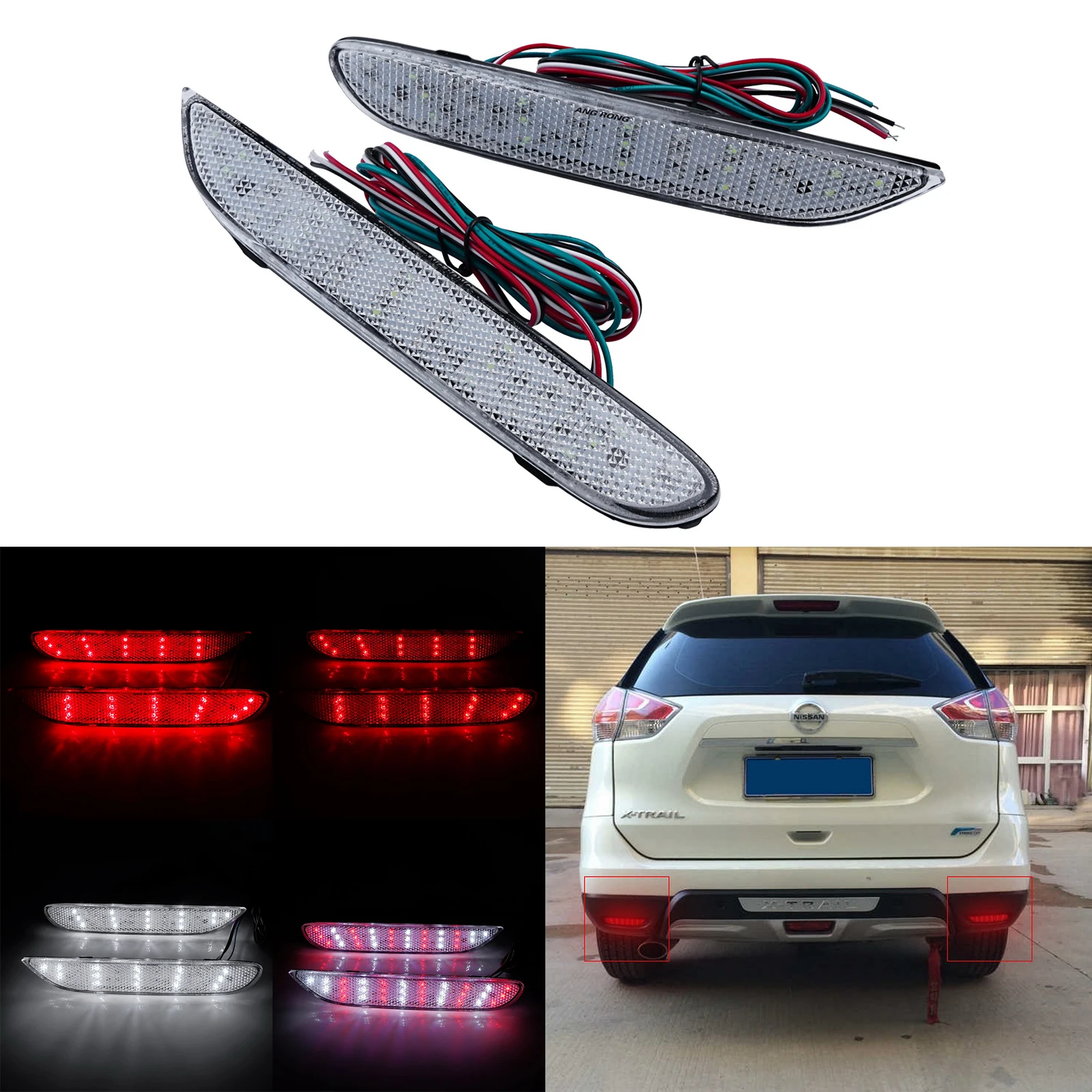2X Per Nissan Pathfinder Leaf Rogue Led Paraurti Posteriore Riflettore Luce Stop Freno Con Len Chiaro