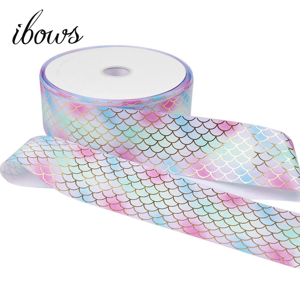 

IBOWS 75mm 2yards Grosgrain Ribbon For Craft Bronzing Mermaid Gradient Tape For Needlework Handmade Supplies DIY Hairbow JJYT250