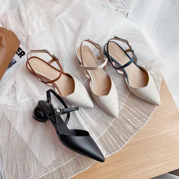 

2020 New strange High Heels Sandals Women Summer Genuine Leather Shoes Woman poined toe Wedding Party Shoes large size 34-43