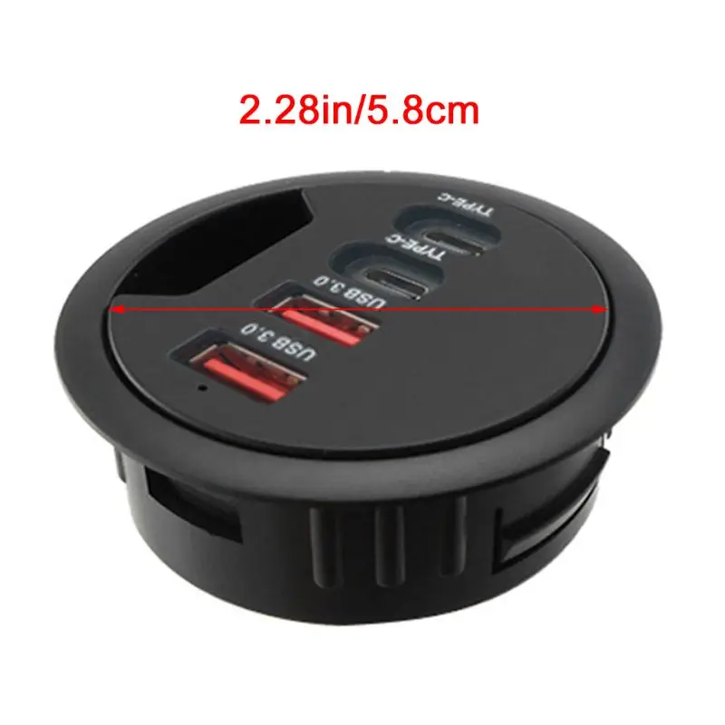 EU US Mounting In-Desk 4 Ports USB 3.0 USB C Type C Hub Power Adapter Multi Splitter for PC Laptop Computer Cellphone Tablet