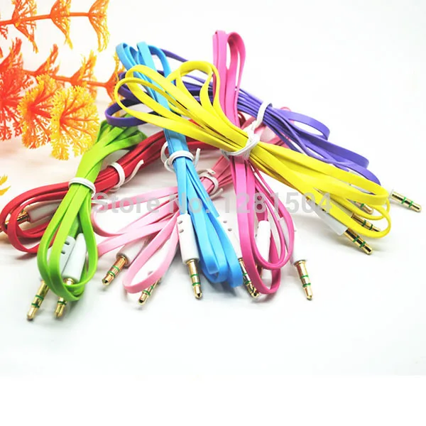 3 5mm to 3 5mm Colorful Noodle flat type Car Aux audio Cable Headphone Stereo Extended Cable for iphone Mobile phones 2000pcs