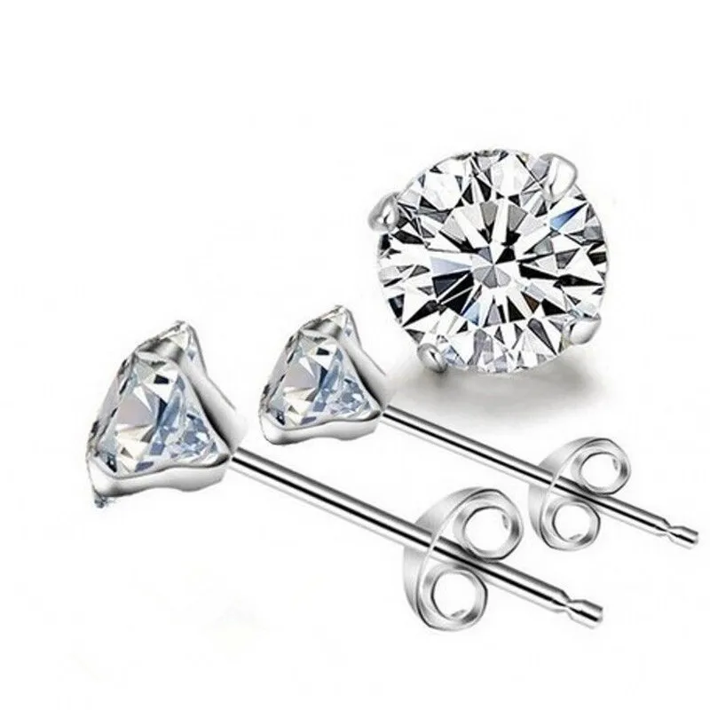 

Lnngy Shining Crystal Round Stud Earring for Women Men Genuine Real 925 Sterling Silver Push Back Earring Jewelry Elegant Gifts