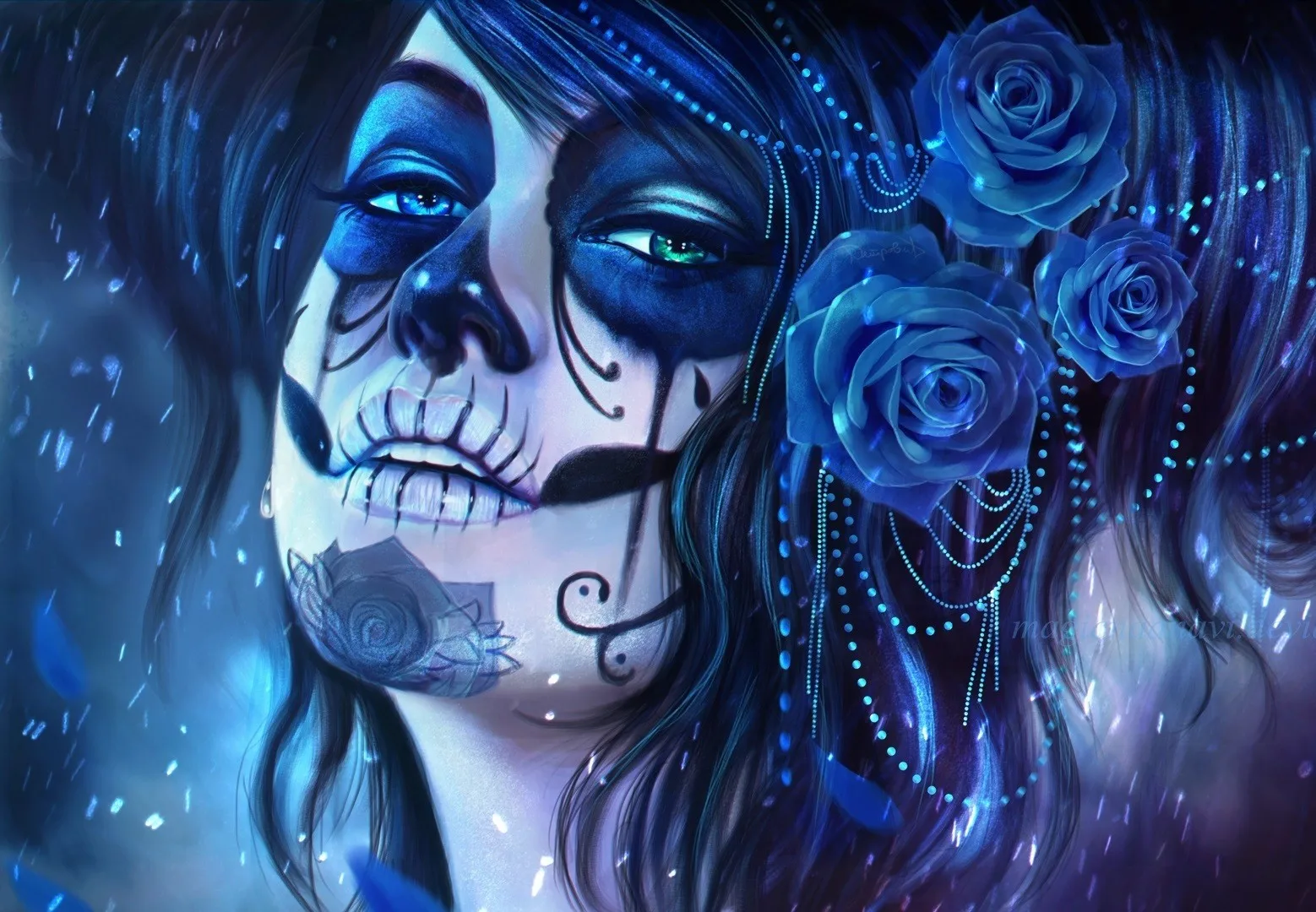 JMINE Div 5D Skull Lady Flower Blue Full Diamond Painting cross stitch kits art High Quality Portrait 3D paint by diamonds | Дом и сад