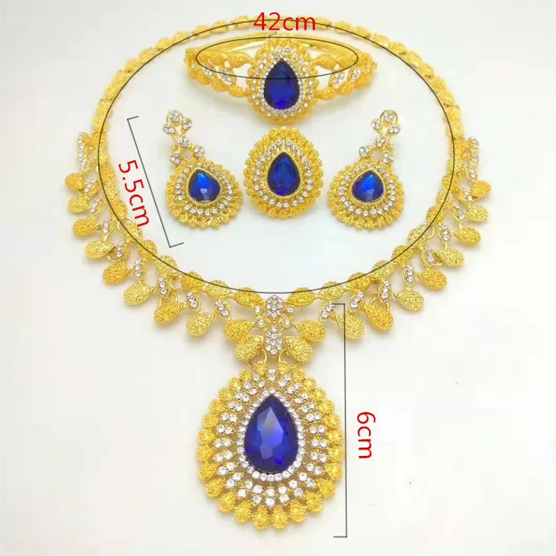 Kingdom Ma Wholesale African Fashion Bridal Accessories Nigerian Wedding Jewelry Brand Dubai Gold-Color Crystal Jewelry Sets