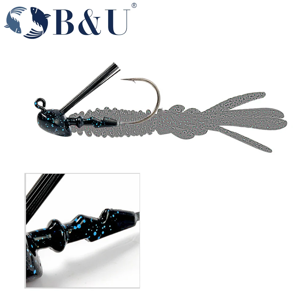 B&&U Rubber Flipping Jig Vertical line tie Fishing Lures Pesca Artificial  Bait Skirt Rubber Fishing Jigs Head Buzz Swim Bass Jig