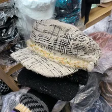 01911-ting035 золотая линия клетчатая лента красивые женские козырьки Кепка женская шляпа для отдыха