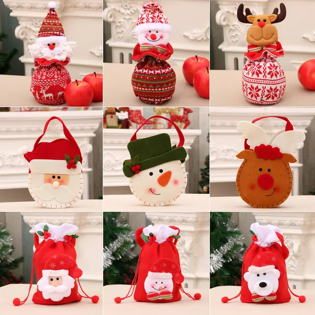 1pcs Santa Sacks Drawstring Christmas Gift Bags, 3D Design Fabric Christmas Bags for Christmas Party Supplies 1
