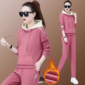 

Winter Women Sportswear Tracksuit Thick Fleece Hoodie Sweatshirt+pant Running Jogger Fitness Gym Workout Casual Set Sport Suit