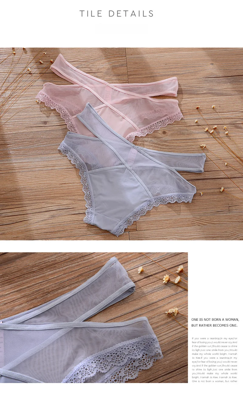 Sexy Women's Panties Cross Lace Up Silk Lace Net Underwear Female Soft Panty Low Waist Cotton Briefs Crotch Lingerie Underpants