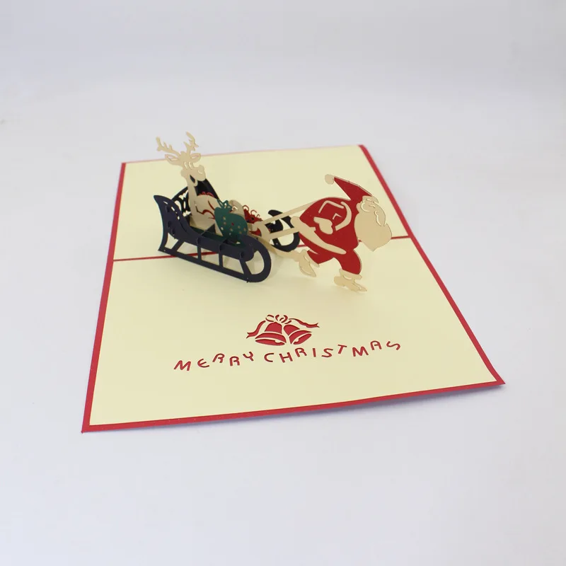 New Style Christmas Holiday Creative 3D Card Paper Cutting Handmade Export Foreign Trade Santa Claus Barrow