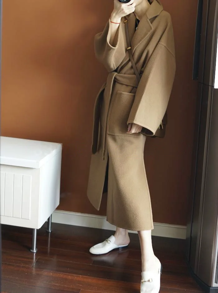 Autumn And Winter New Style Double-Sided Cashmere Coat Women's Mid-length Loose Silhouette Thick Wool Coat