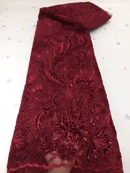 

French Net Lace Fabric With Sequins wine Velvet Fabric 2020 High Quality Lace African Lace Fabric For Wedding Sewing