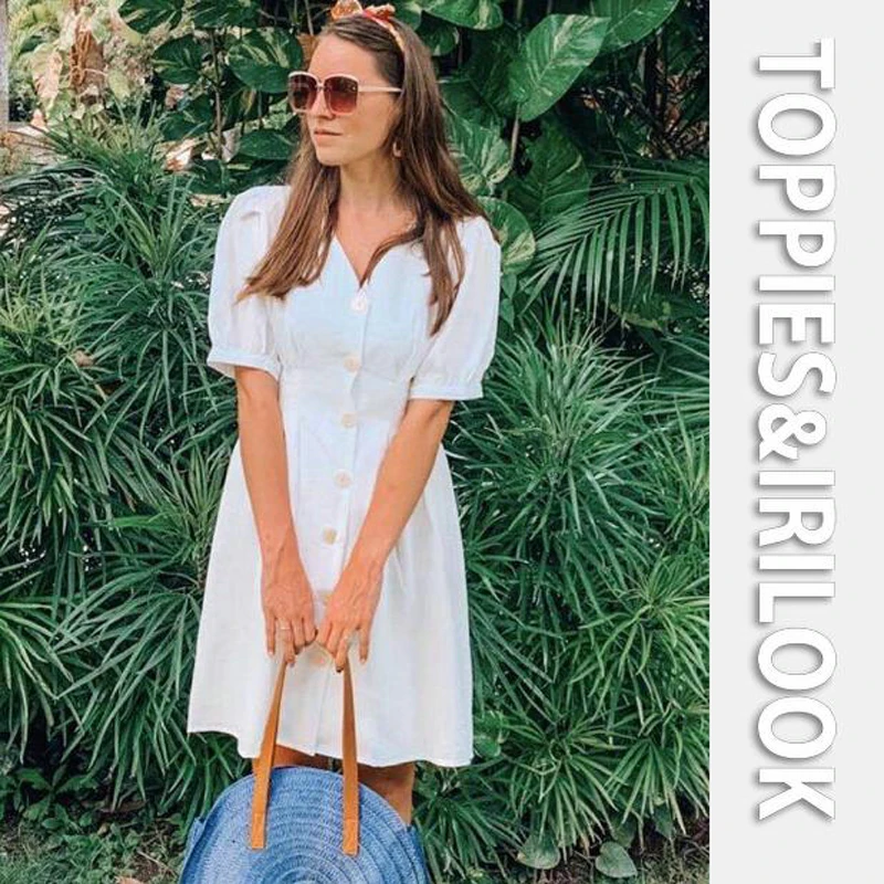 Toppies Women summer linen dress white cotton linen v-neck slim dress for women single breasted short sleeve vestidos Toppies Women summer linen dress white cotton linen v-neck slim dress for women single breasted short sleeve vestidos