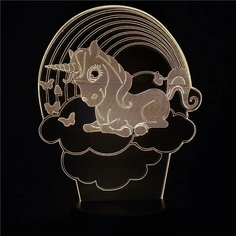 Детская Ночная лампа единорог мультфильм 3d ночник для детей светодиодный акриловый 3d лампа 7/16 цветов сменный светодиодный настольный светильник Рождественский подарок