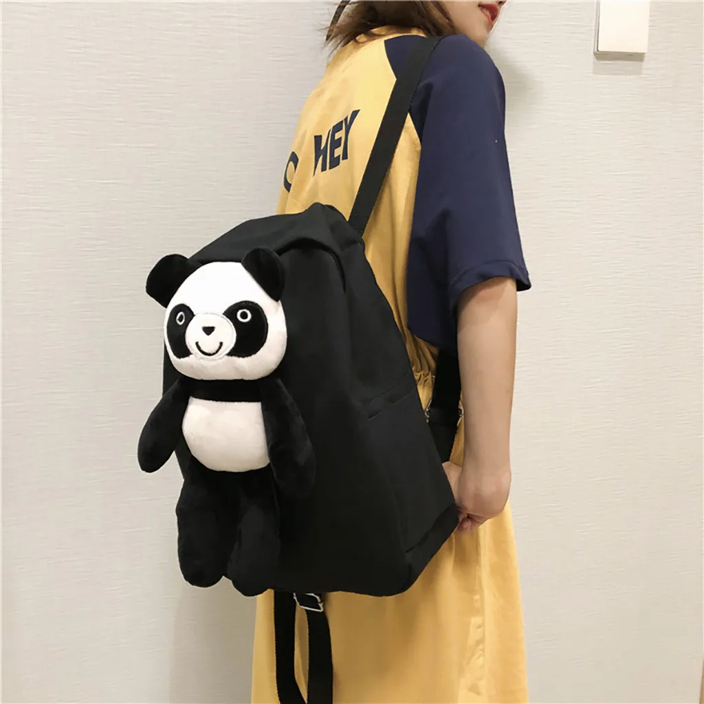 Panda Canvas Women Backpack High Capacity School Bag Student Adolescent Girl Backpack Female Rucksack Mochila Bagpack