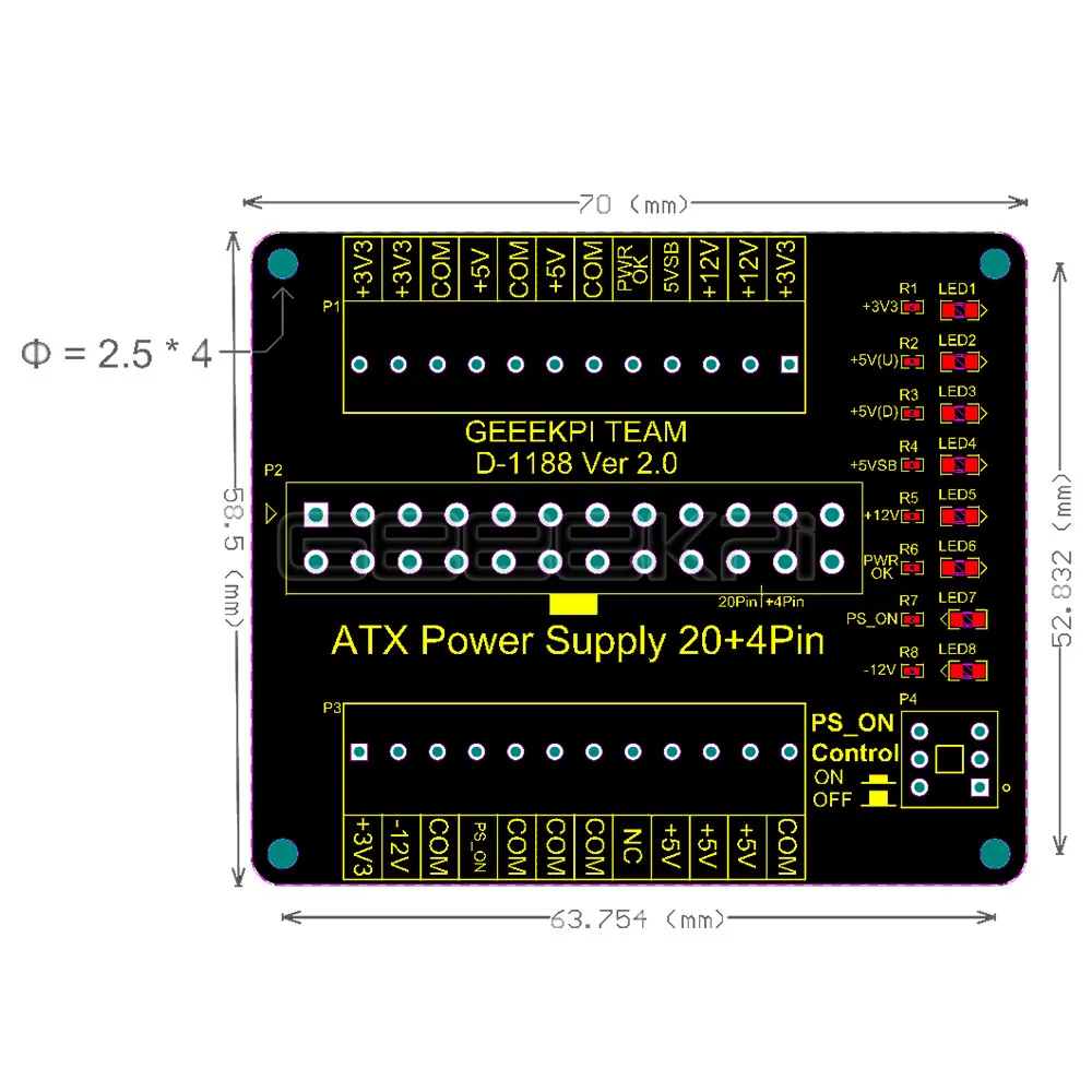 24/20-pin ATX DC Power Supply Breakout Board GeeekPi dc power supply board