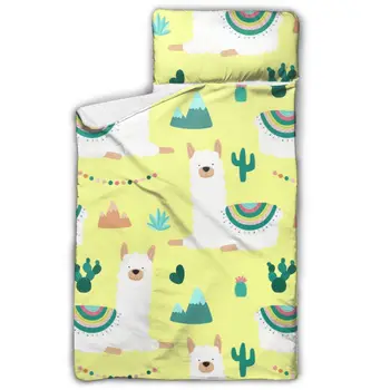 

Toddler Rolled Nap Mat Pad Anti-kick Quilt Artifact with Removable Pillow Fun Llamas Cacti Mountains Garlands Baby Sleeping Bag