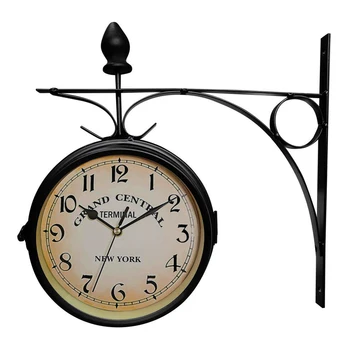 

Outdoor Wall Clock Round European Style Garden Decoration Retro Battery Powered Metal Hanging Mount Double Sided Station Vintage