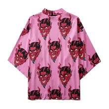 #7051 уличная дьявол печатных кимоно куртка Для мужчин лето