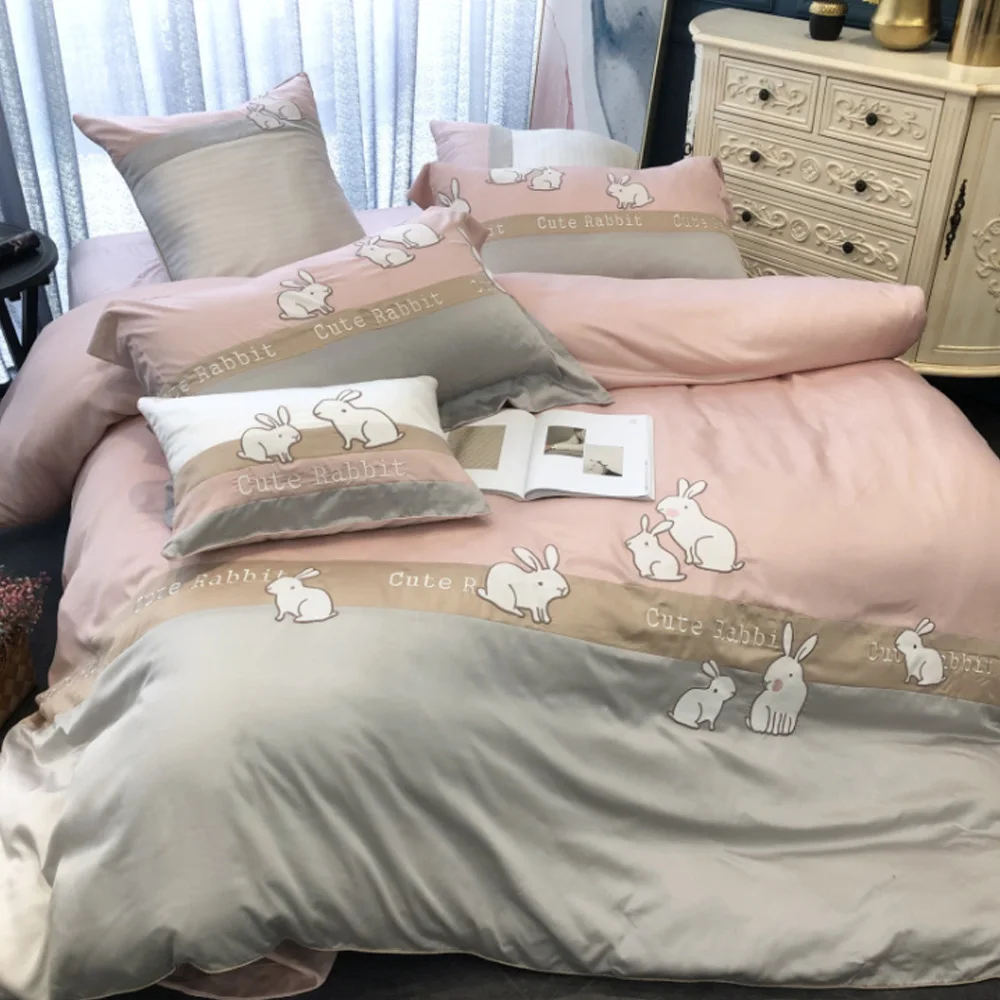 

4pcs/set Cute Rabbit Kawaii High Quality Bedding Set Bed Linings Duvet Cover Bed Sheet Pillowcases Cover Set DHL Free Shipping