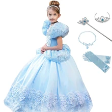 Хэллоуин Платье Золушки-принцессы девушки костюм дети Deluxe наряд для косплея детская фантазия рождественские вечерние с принтом «Role-игровые платья