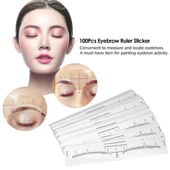 

100Pcs Disposable Eyebrow Ruler Sticker Eyebrow Positioning Grooming Measurement Eyebrow Guide Ruler Permanent Tattoo Stencil