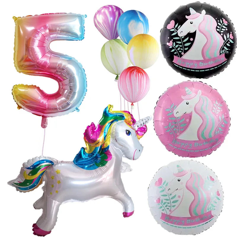 10 шт./лот единорог 32 дюйма градиентный цвет фольга цифры воздушные шары Детские