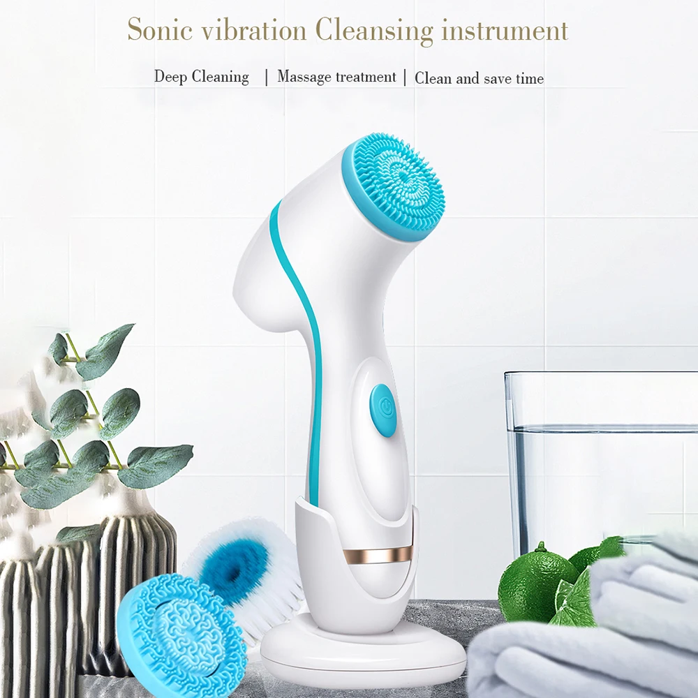 Electric Facial Cleansing Brush Pore Ceaner Skin Deep Remove Blackhead Brush 3 Heads Sonic Rotating GalvanicaSpa Massager showsee electric nose hair trimmer c1 bk portable removable washable double edged 360° rotating cutter heads low noise