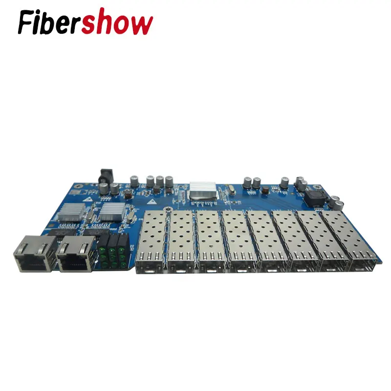 Гигабитный Ethernet медиа-конвертер 8 портов 1,25G SFP solt 2 RJ45 PCBA плата 10/100/1000 M