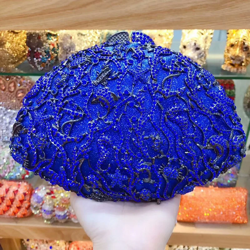 Роскошные Синие вечерние сумки клатчи модные женские сумочки со стразами и