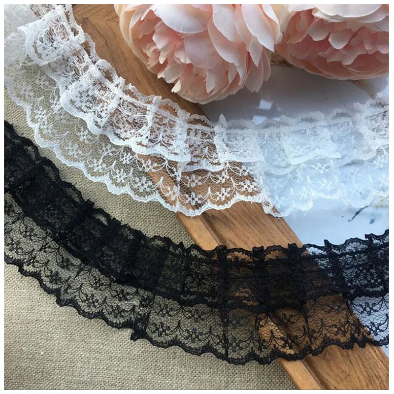 Lace Fabric 4.8CM Wide Embroidery flower Lace fabric trim ribbon DIY sewing applique collar Ruffle craft wedding guipure decor lace fabric
